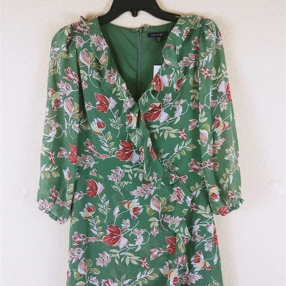 Skies are Blue green maxi dress floral ruffle trim 3/4 sleeves size Medium - Picture 4 of 8